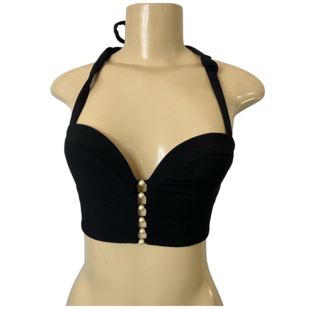 JONATHAN SIMKHAI CROP TOP Strappy Black Size 0 XS Viscose Silk Glam Retro Goth